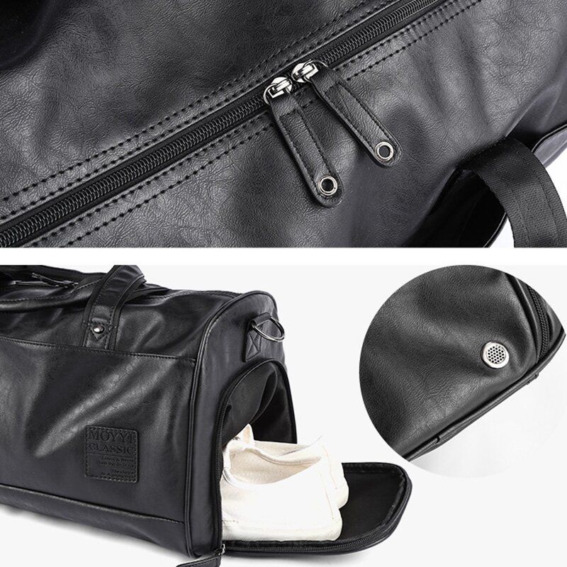 Спортивная / дорожная сумка мужская экокожа с отделом для обуви модель 115-1 (Черная)